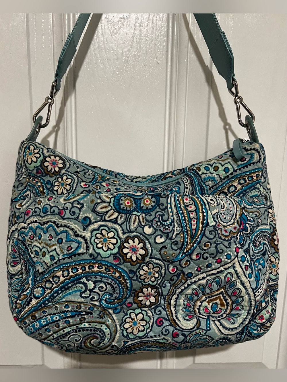 Vera Bradley Carson Shoulder Bag Quilted Daisy Dot Paisley (Retired) Blue Pink - Picture 3 of 16
